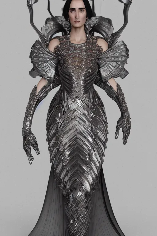 Prompt: a highly detailed medium shot 8 k render portrait of an alien goddess jennifer connelly in iris van herpen dress schiaparelli armor in diamonds and lots of jewelry in style of alphonse mucha trending on artstation made in unreal engine 4