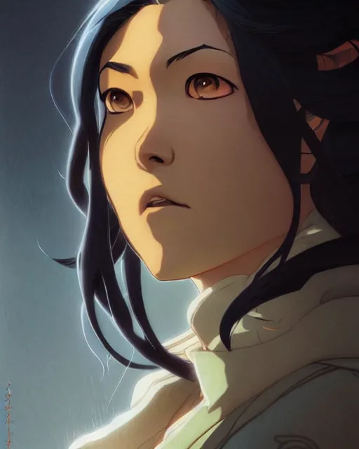 Prompt: asami from the legend of korra, character portrait, portrait, close up, concept art, intricate details, highly detailed by greg rutkowski, michael whelan and gustave dore