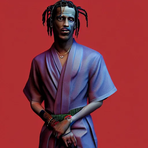 Image similar to Travis Scott in a kimono, figurine, studio lighting, blender, octane render, 8k, trending on artstation, high quality, detalied,