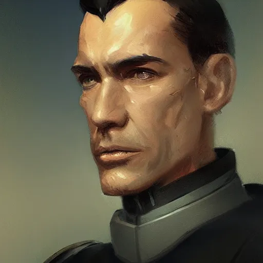 Prompt: portrait of a man by greg rutkowski, great admiral thrawn, short black hair in military style, tall, star wars expanded, universe, he is about 5 0 years old, wearing white colored imperial admiral uniform, artstation hq