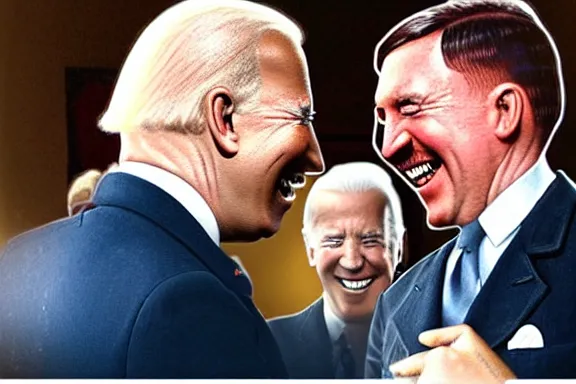 Image similar to “ very very intricate photorealistic photo of hitler and joe biden laughing together, detailed natural lighting, award - winning crisp details ”