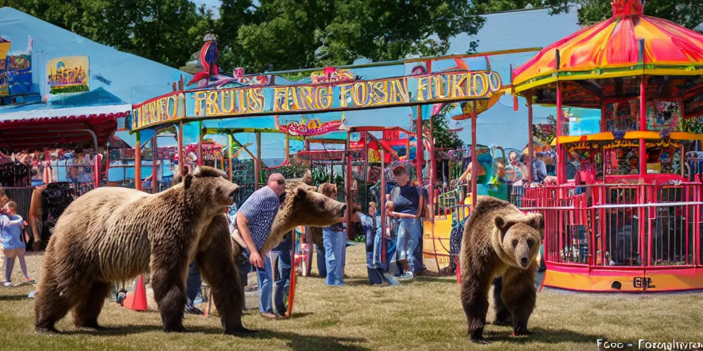 Prompt: fair rides petting zoo grizzly focus photography