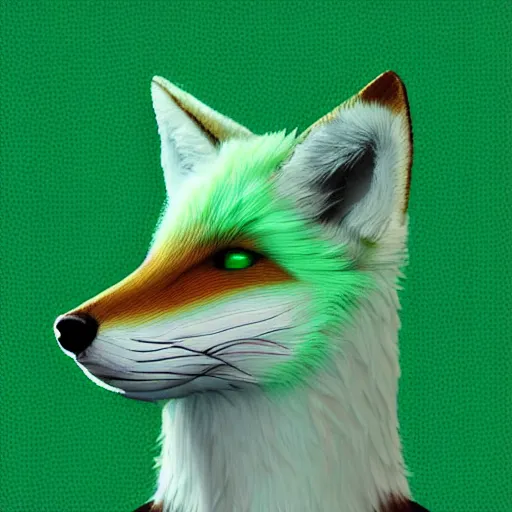 Prompt: digital green and green and green and white fox, retrowave palette, digital world, highly detailed, electric breeze, anatomically correct vulpine, synth feel, fluffy face, ear floof, flowing fur, super realism, accurate animal imagery, 4 k digital art