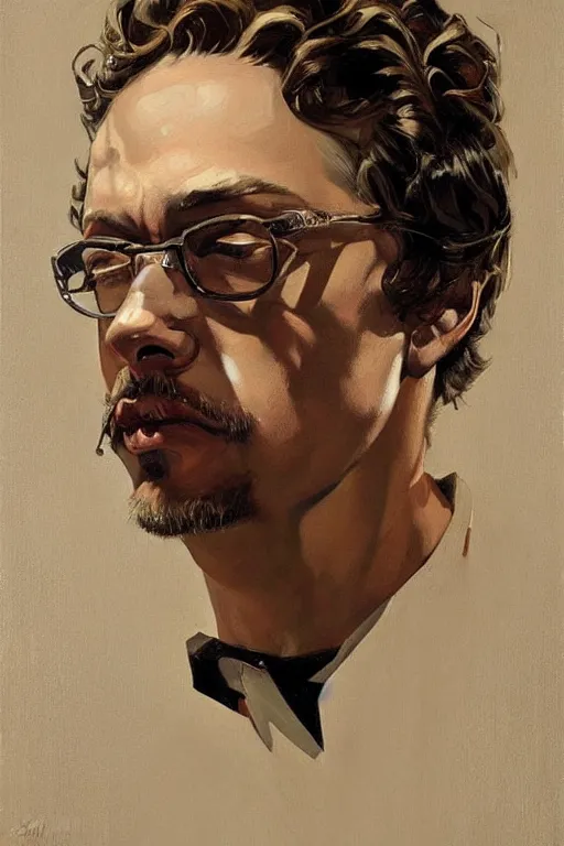 Image similar to sam hyde, painting by jc leyendecker!! phil hale!, angular, brush strokes, painterly, vintage, crisp