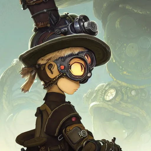 Prompt: a detailed portrait of a made in abyss character with a steampunk mask, by victo ngai and justin gerard and demizu posuka, digital art, realistic painting, very detailed, fantasy, dnd, character design, trending on artstation