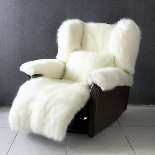 Image similar to a recliner covered in long white fur