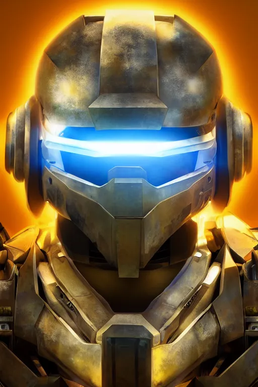 Image similar to robot ninja mask helmet halo master chief radiating a glowing aura global illumination ray tracing hdr fanart arstation by ian pesty and katarzyna da „ bek - chmiel