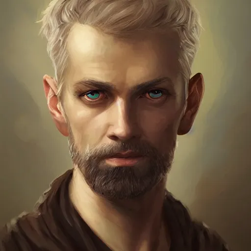 Image similar to a detailed matte head - on portrait painting of an middle - aged nobleman with golden eyes and short well kept hair, by charlie bowater, lise deharme, wlop, tending on arstation, dungeons and dragon, dnd, pathfinder, fanart, oil on canvas