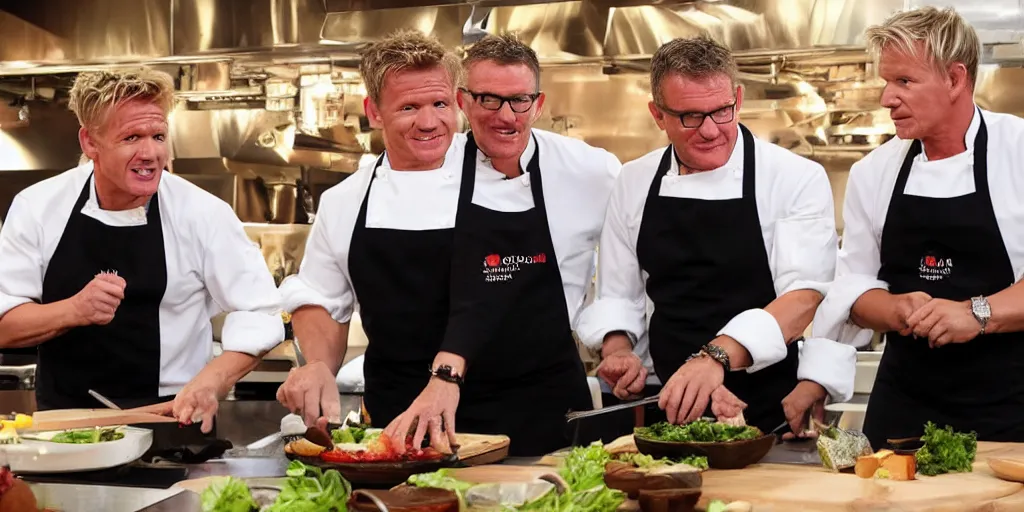 Prompt: gordon ramsay, robert irvine, cooking competition