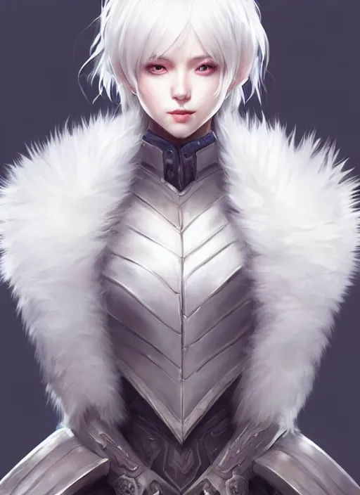 Prompt: fur - lined armor!!! beautiful and elegant white haired female!! gorgeous ayes!! character concept art, sharp focus, octane render! unreal engine 5! highly rendered!! trending on artstation!! detailed linework!! illustration by artgerm, wlop, and chie yoshii