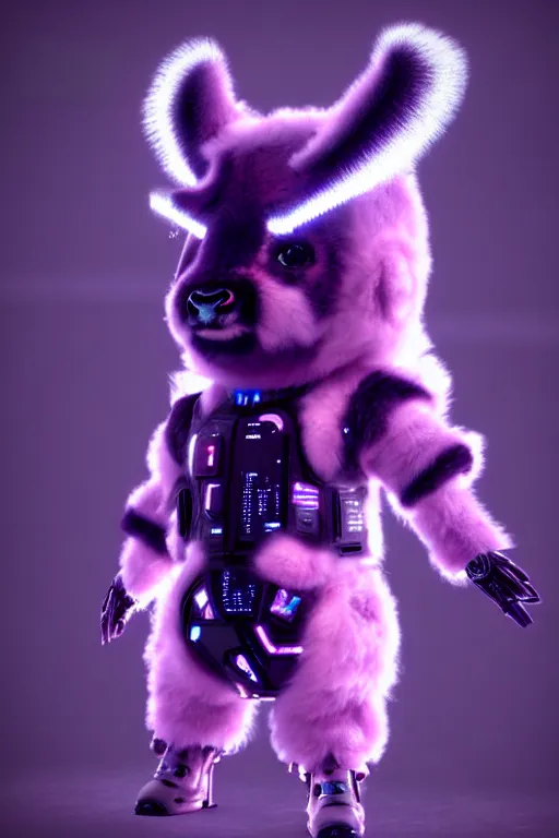 Prompt: high quality 3 d render cyberpunk very cute cyborg fluffy! cow hybrid!, highly detailed, unreal engine cinematic smooth, in the style of blade runner & detective pikachu, hannah yata charlie immer, purple neon light, low angle, uhd 8 k, sharp focus