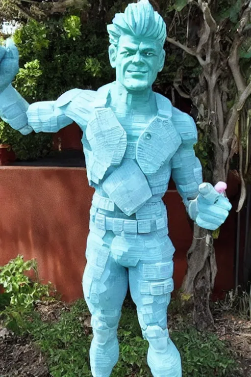 Prompt: a statue of Captain Planet made entirely out of plastic waste