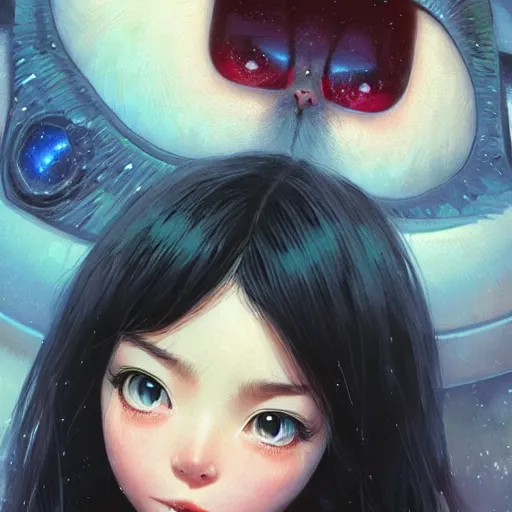 Image similar to A space realistic cat with big and cute eyes, fine-face, realistic shaded perfect face, fine details. realistic shaded lighting poster by Ilya Kuvshinov katsuhiro otomo ghost-in-the-shell, magali villeneuve, artgerm, Jeremy Lipkin and Michael Garmash, Rob Rey and Kentarõ Miura style, trending on art station