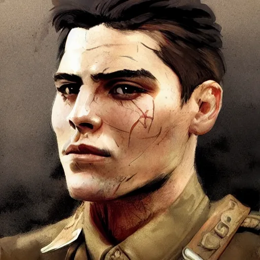 Image similar to portrait of a spanish civil war hero juan modesto, colourised, face portrait, epic, tragic, military art, fantasy, dieselpunk, hd shot, digital portrait, beautiful, artstation, comic style, by artgerm, guy denning, jakub rozalski, magali villeneuve and charlie bowater