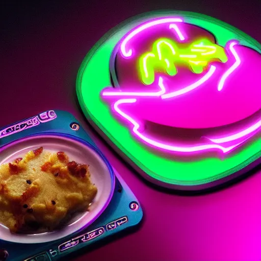 Image similar to neon gamer porkchops and mashed potatos by razer, HD, trending on artstation, instagram post, -H 640