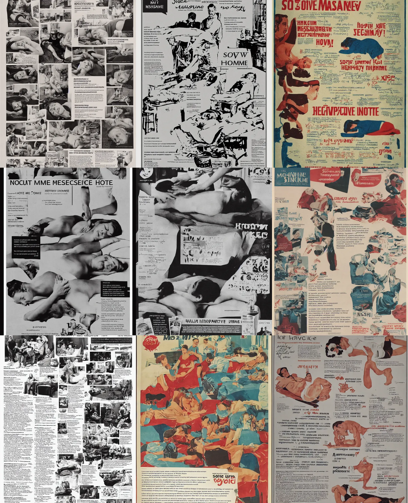 Prompt: sovietic at home massage therapy poster, full page scan