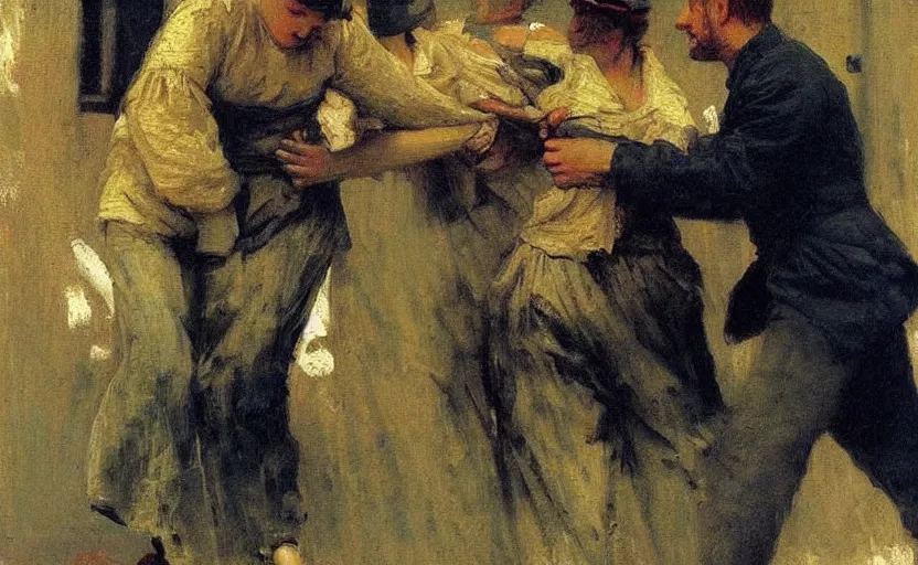 Image similar to high quality high detail painting by ilya repin, fbi arresting a woman, hd