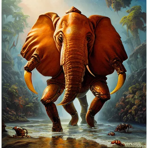 Image similar to elephant - crab creature, oil painting by justin gerard, deviantart