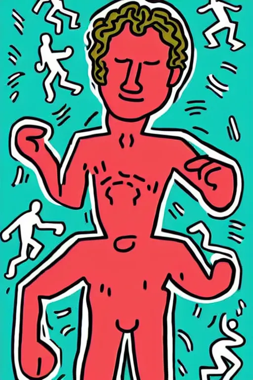 Image similar to Poster illustration of Neil Breen, full shot, Keith Haring style