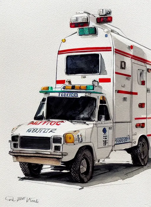 Image similar to concept art of a ambulance, pinterest, artstation trending, behance, watercolor, by coby whitmore, silver, laser light,