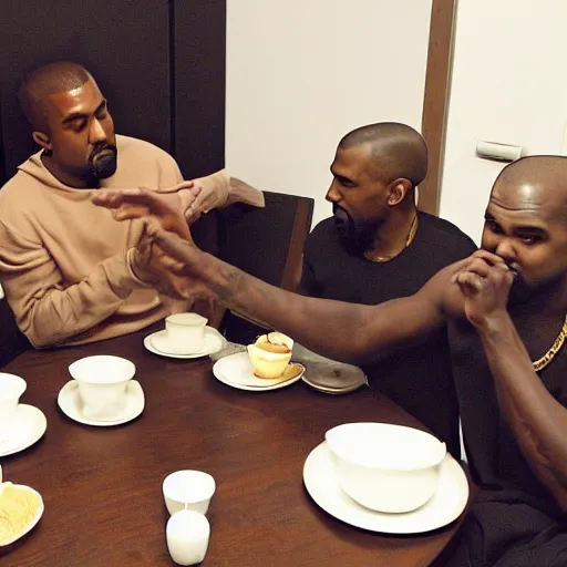 Prompt: kanye west having a teaparty with kanye west
