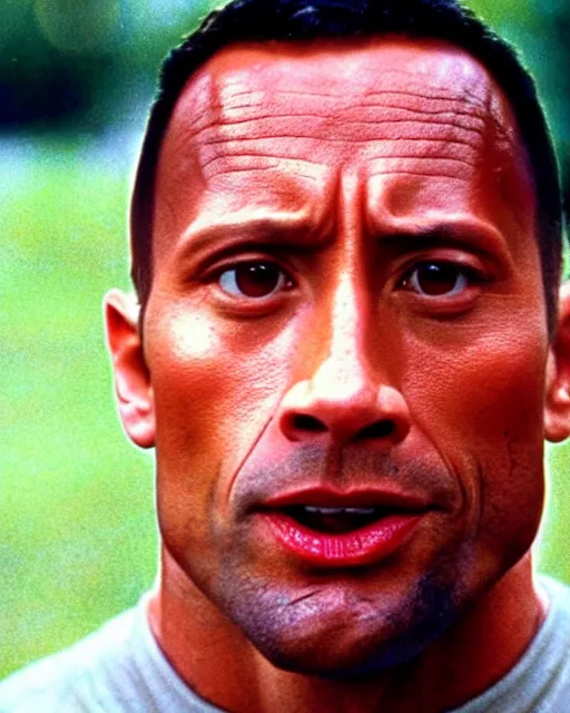 Image similar to film still close up shot of dwayne johnson as forrest gump in the movie forrest gump. photographic, photography