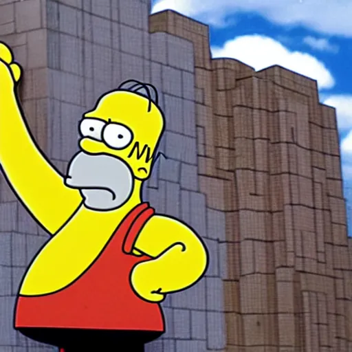 Prompt: giant homer simpson destroying springfield buildings