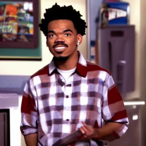 Image similar to a tv still of Chance The Rapper starring as a college student in a 1993 black sitcom