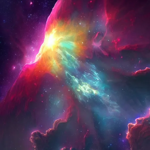 Image similar to a nebula in shape of a pheonix in space, artstation, cgsociety, highly detailed