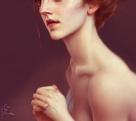 Prompt: photography of hairy emma watson with hands - up, deep focus, intricate, elegant, highly detailed, digital painting, artstation, concept art, matte, sharp focus, illustration, art by artgerm and greg rutkowski and alphonse mucha and gil elvgren