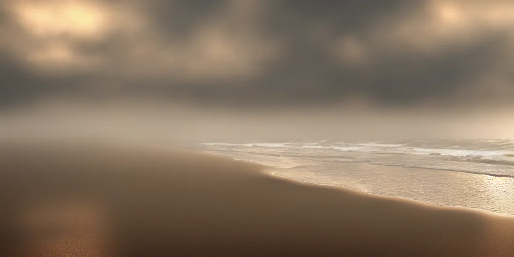 Prompt: Australian Beach, fog, rain, volumetric lighting, beautiful, golden hour, sharp focus, highly detailed, cgsociety