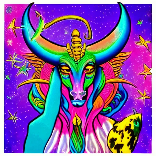 Prompt: baphomet reimagined by Lisa Frank