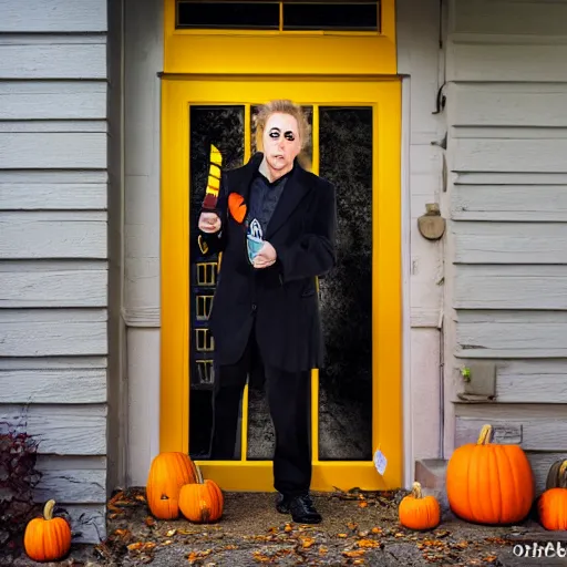 Image similar to christopher walken trick or treating on halloween, ( sony a 7 r iv, symmetric balance, polarizing filter, photolab, lightroom, 4 k, dolby vision, photography awardm, voque, perfect face )