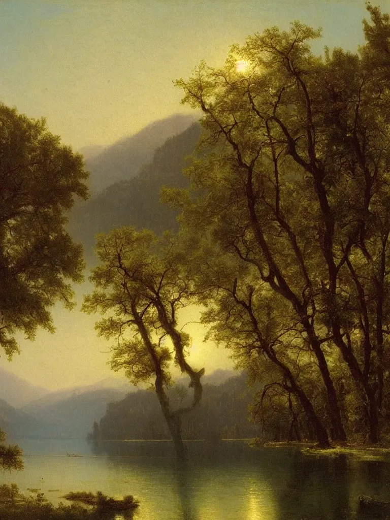 Prompt: lake scene landscape, by albert bierstadt