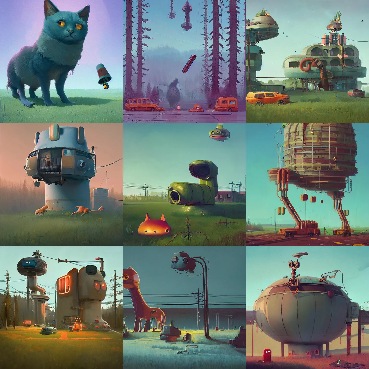 Prompt: by cat simon cute stalenhag