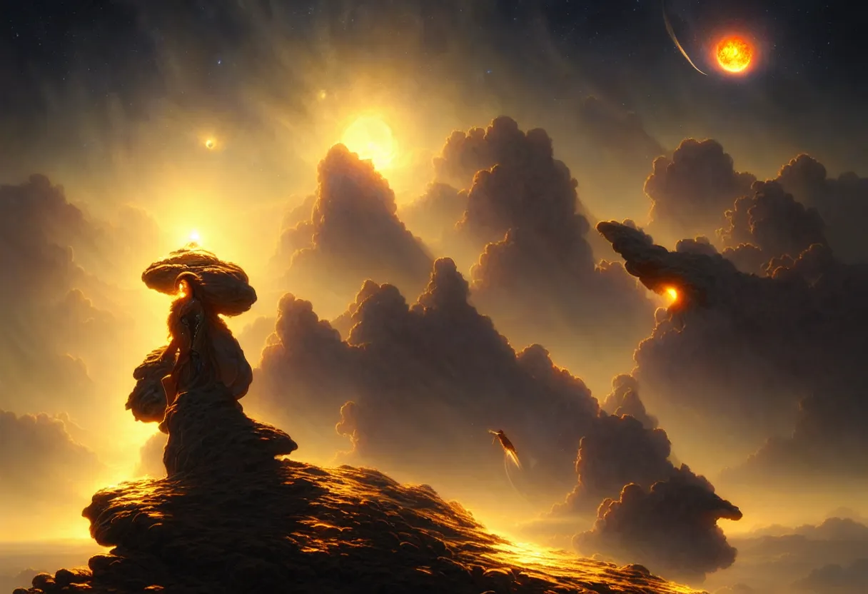 Prompt: beautiful render, planet earth atmosphere against sun with approaching burning meteorite cluster, fantasy, intricate, elegant, highly detailed, digital painting, artstation, concept art, smooth, sharp focus, octane render, dramatic lighting, art by artgerm and greg rutkowski and alphonse mucha and wlop