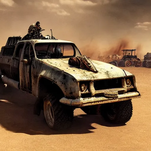 Prompt: truck as a rhinoceros in the style of mad max, cinematic composition, intricate photorealism, high detail, many exotic high end features, concept art