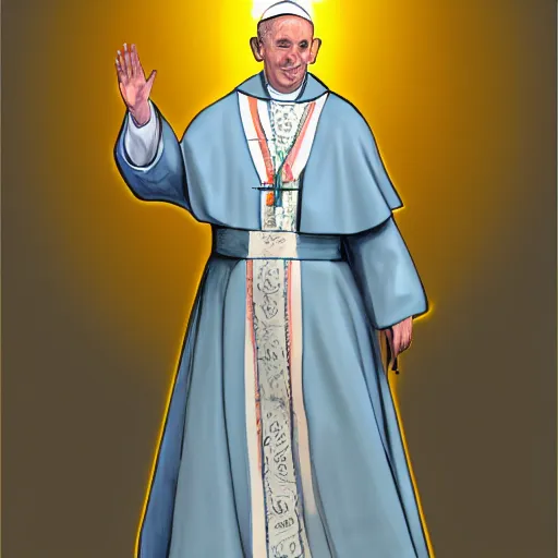 Prompt: of the pope wearing a beautiful sun dress, trending on artstation, digital art, vibrant