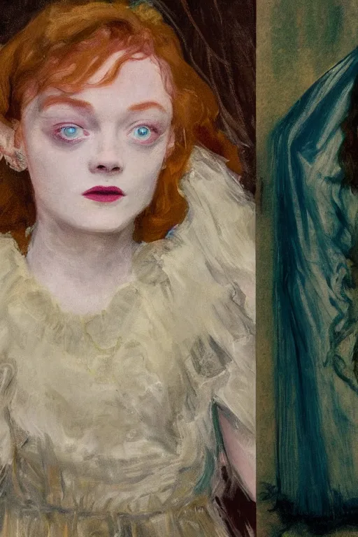 Image similar to portrait of sadie sink as delirium of the endless, the sandman by walter sickert, john singer sargent, and william open