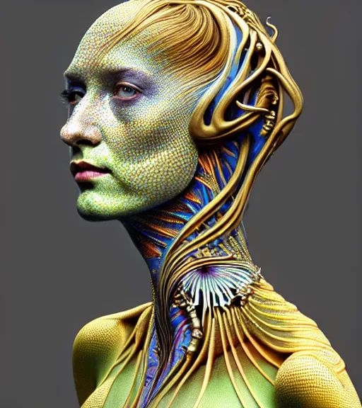 Image similar to polished 3 d model of detailed realistic beautiful young groovypunk queen of andromeda galaxy in full regal attire. face portrait. art nouveau, symbolist, visionary, baroque, giant fractal details. horizontal symmetry by zdzisław beksinski, iris van herpen, raymond swanland and alphonse mucha. highly detailed, hyper - real, beautiful