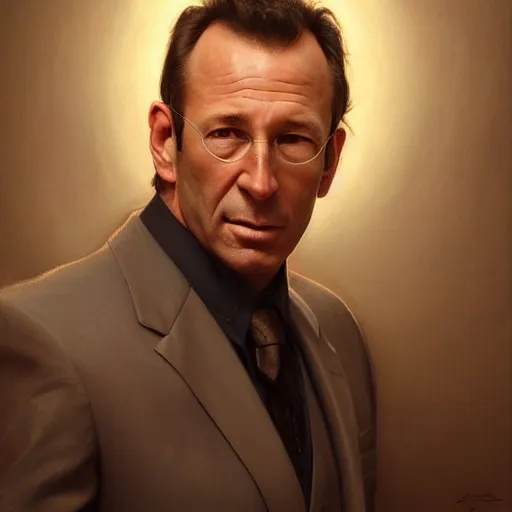 Image similar to beautiful portrait of former hockey player Malarchuk Clint in a suit, fantasy, intricate, elegant, highly detailed, digital painting, artstation, concept art, smooth, sharp focus, luxury fashion illustration, art by artgerm and greg rutkowski and alphonse mucha, brightly lit cinematic soft lighting, photorealistic