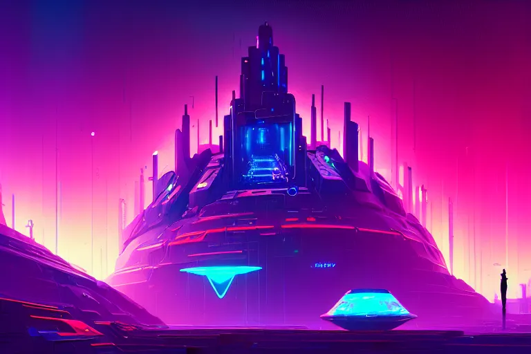 Prompt: a cybernetic cathedral overlooking an higway of data, cyberpunk, beautiful detailed, cinematic, strong lighting, hi - fructose art magazine, by anton fadeev and paul lehr and david heskin and josan gonzalez, 8 k