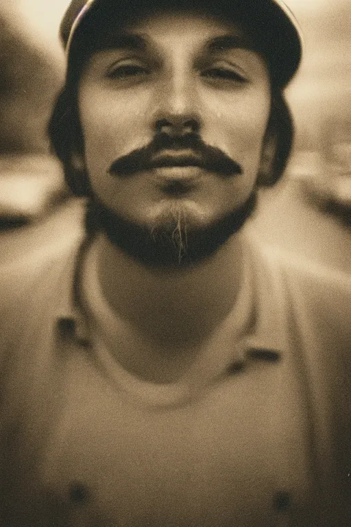 Prompt: 35mm photo of Mario, light leaks, sepia