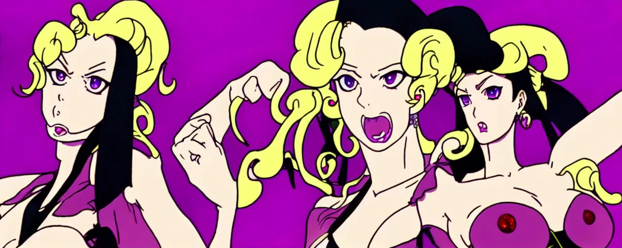 Image similar to Beautiful seductive women in the style of JoJo’s bizarre adventure. Award winning. Cel animation