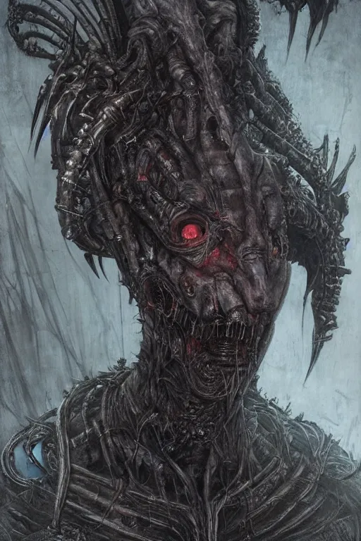 Image similar to portrait of claudia black by hr giger, greg rutkowski and wayne barlowe as a diablo, resident evil, dark souls, bloodborne monster