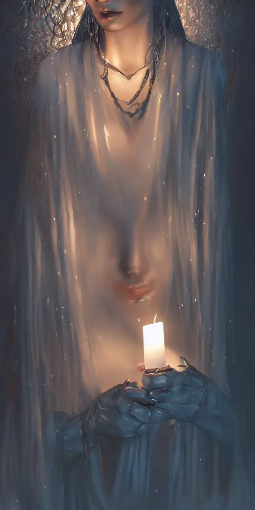 Image similar to very beatiful girl close to a candle in dark room queen of the damned, dramatic light, highly detailed, digital painting, artstation, concept art