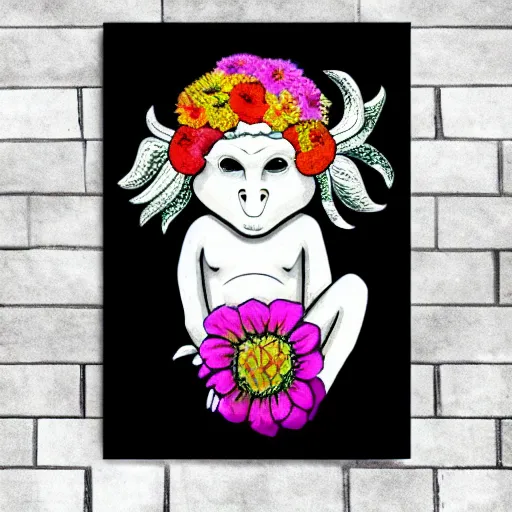 Image similar to colorful flowerpunk white monkey meditation, natural background, fantasy character