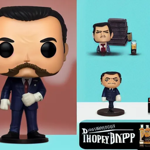 Prompt: Funko Pop of Donald Draper holding whiskey