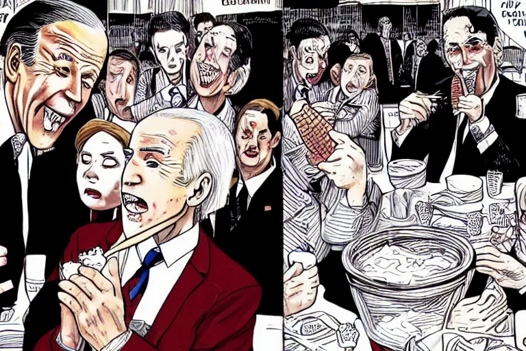 Prompt: Joe Biden eats ice cream, melts people, Junji Ito