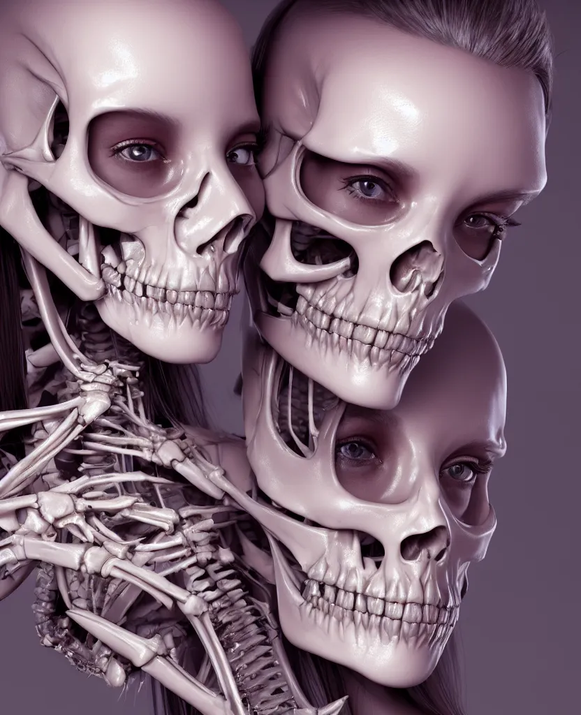 Image similar to close-up macro portrait of the face of a beautiful fashion girl with makeup, epic angle and pose, ribcage skeleton symmetrical artwork, 3d with depth of field, blurred background, cybernetic machine female face, translucent, nautilus, energy flows of love and hate, a highly detailed epic cinematic concept art CG render. made in Maya, Blender and Photoshop, octane render, excellent composition, cinematic dystopian brutalist atmosphere, dynamic dramatic cinematic lighting, aesthetic, very inspirational, arthouse, Greg Rutkowski, Ilya Kuvshinov, WLOP, Stanley Artgerm Lau, Ruan Jia and Fenghua Zhong